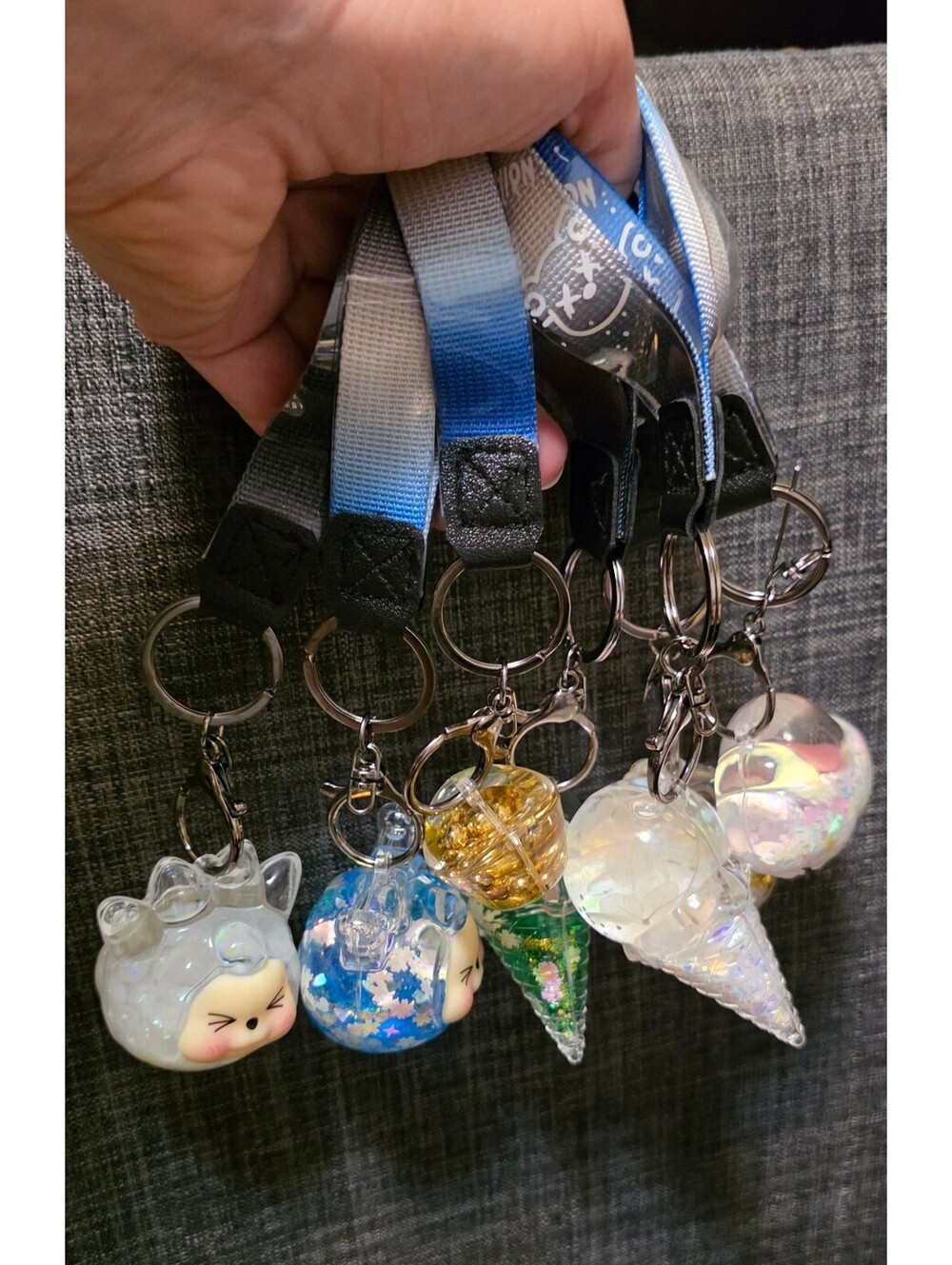 Kawaii Resin Charm Keychain Set with Blue Gradient Lanyards